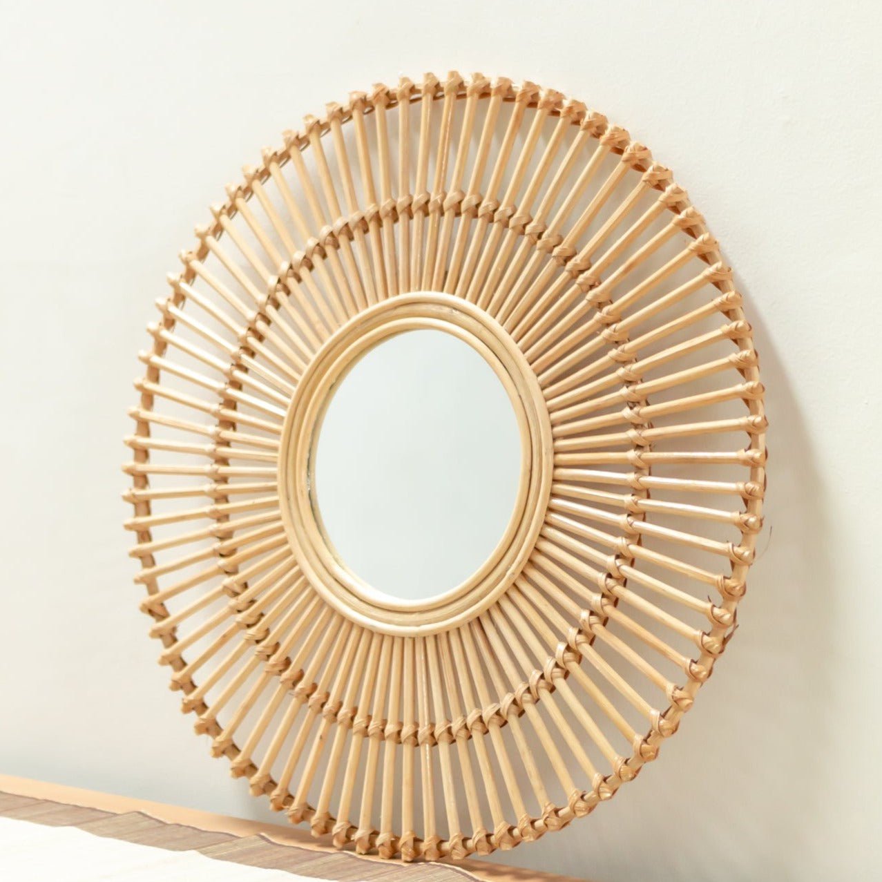 Round Rattan Mirror 58 cm | Handmade Boho Wall Mirror BUMI