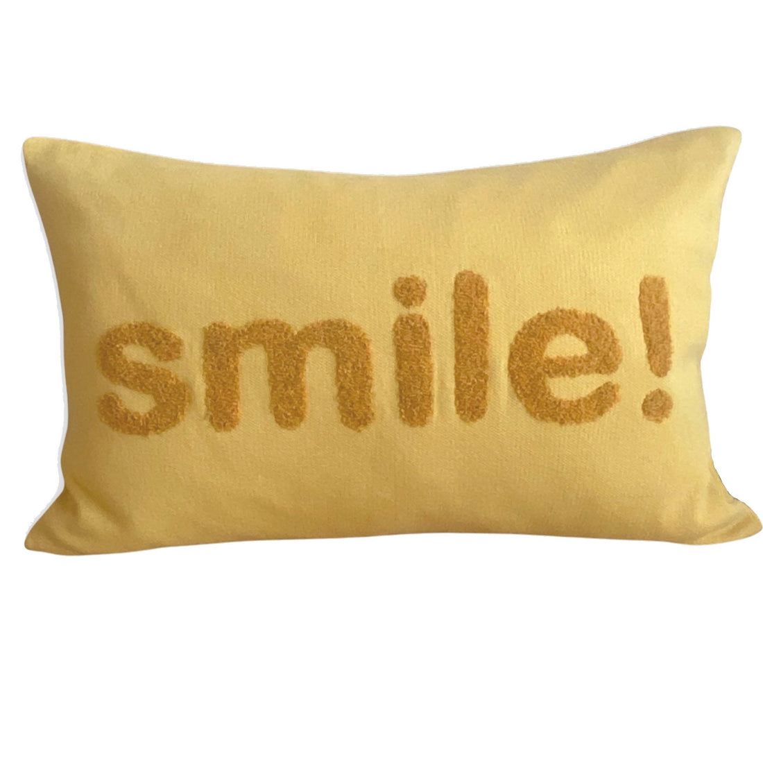 Smile Pillow -cover Yellow, punchneedle embroidery