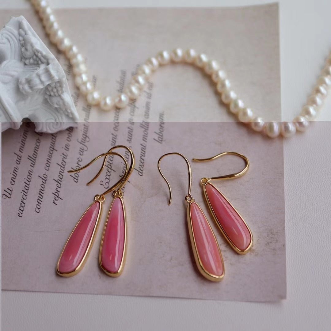 Queen Pink - Chunky minimal design natural Pink Queen Conch shell drop earrings - Gold vermeil -AAAA Quality