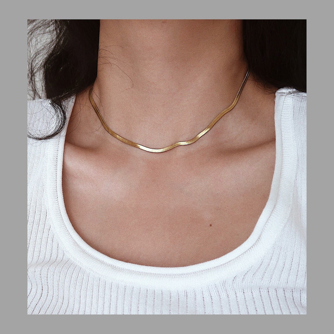 Wide version: Gold plated classic serpentine bone chain necklace - flat - 3mm wide