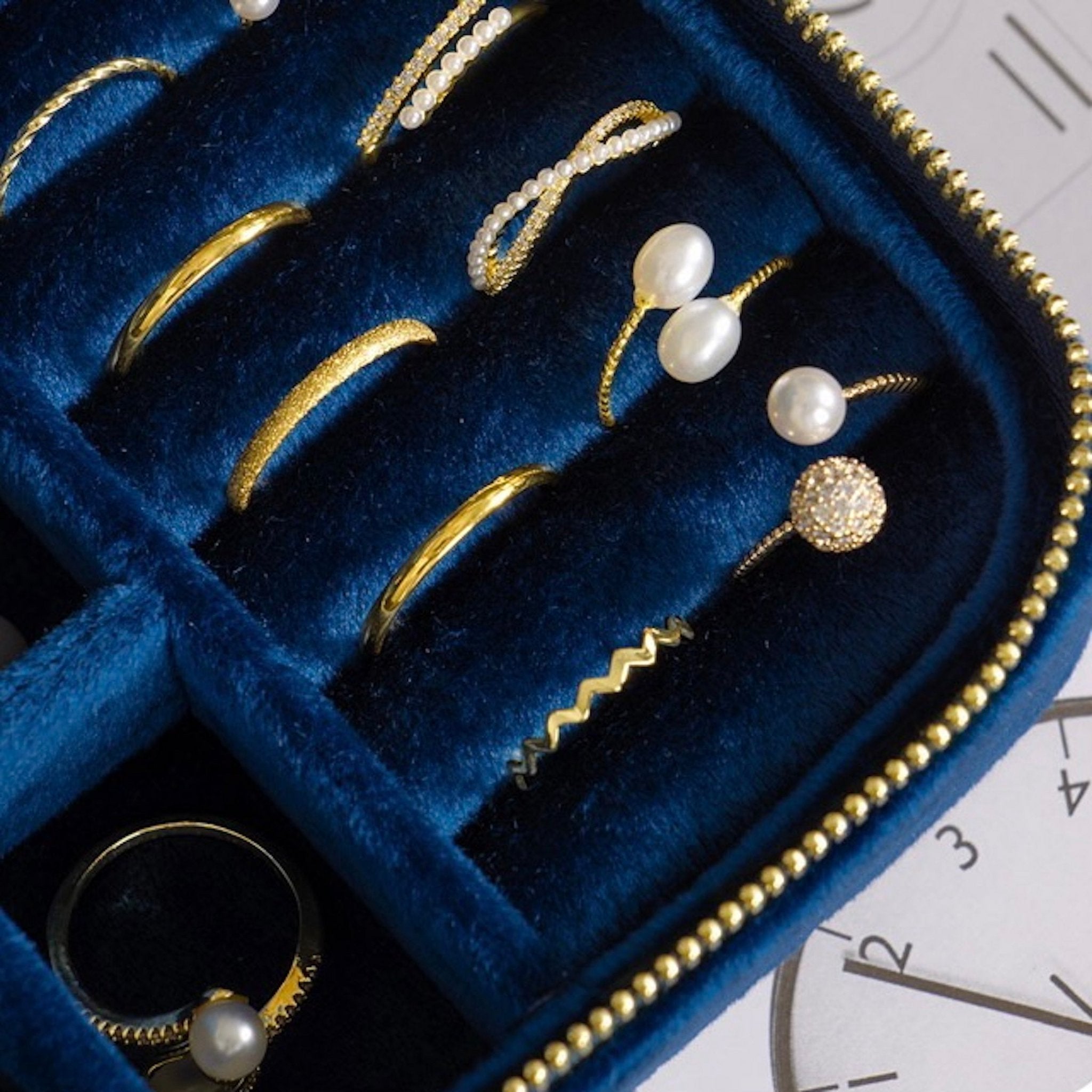 Vintage inspired velvet travel jewelry box-Sapphire blue-duel boxes