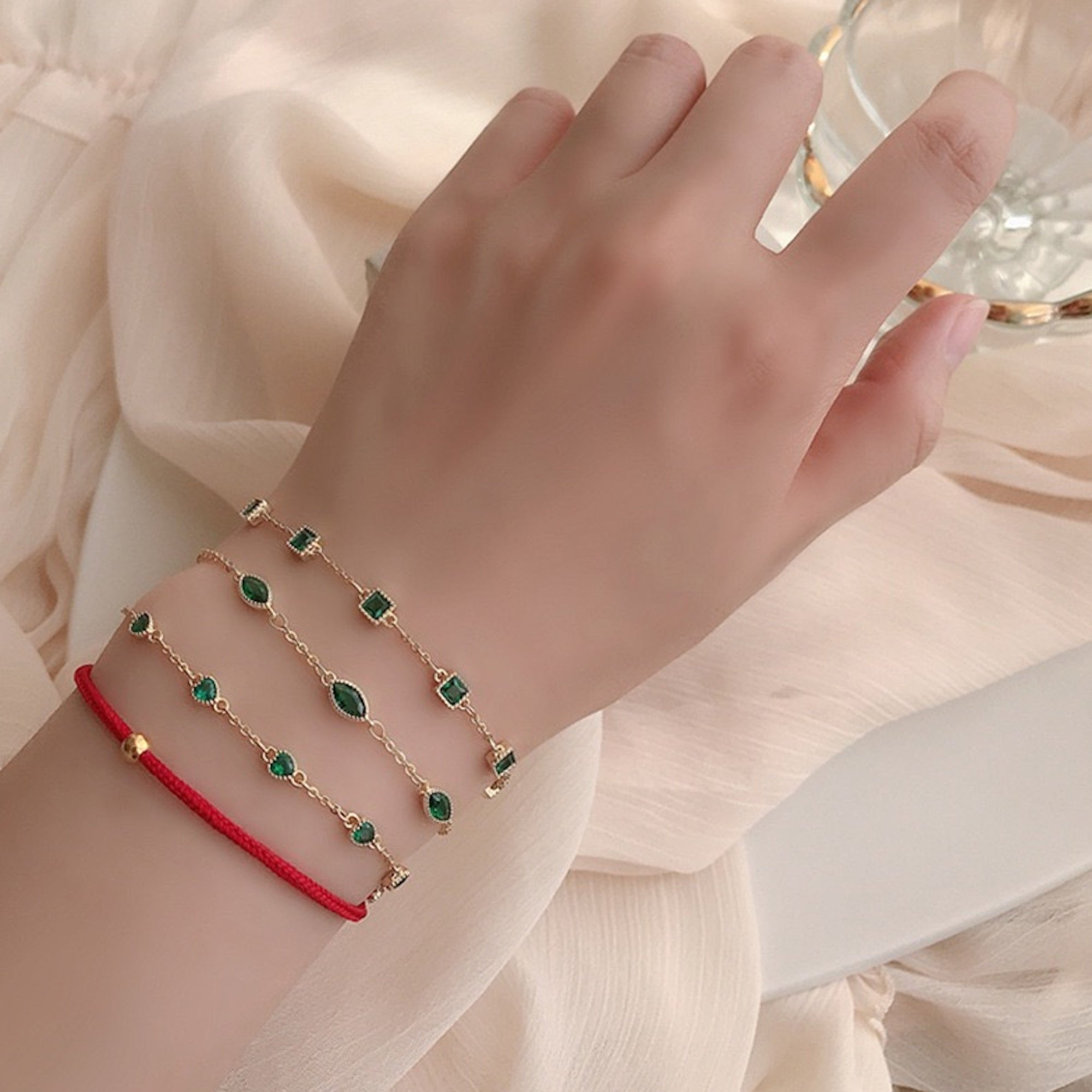 Royal emerald look elegant gold vermeil bracelets