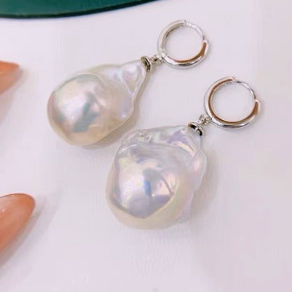 Chunky baroque pearl large drop earring-AAAA quality-Gold vermeil n Sterling silver-circle ear hoop