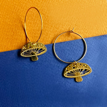 Mushroom golden hoop earrings
