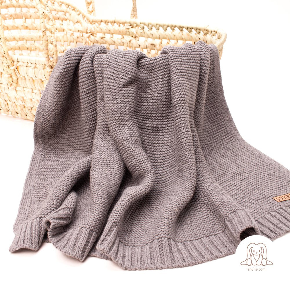 Snufie gift set rabbit cuddly toy and crib blanket | 100% cotton | Premium baby blanket | extra soft 100x80cm | Basic Knit | Gray