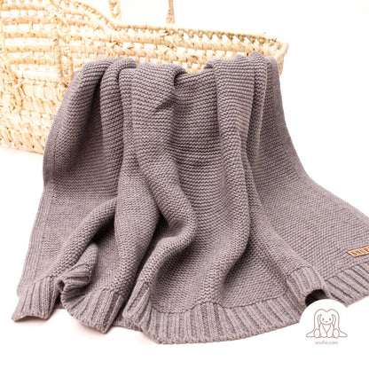 Snufie gift set rabbit cuddly toy and crib blanket | 100% cotton | Premium baby blanket | extra soft 100x80cm | Basic Knit | Gray