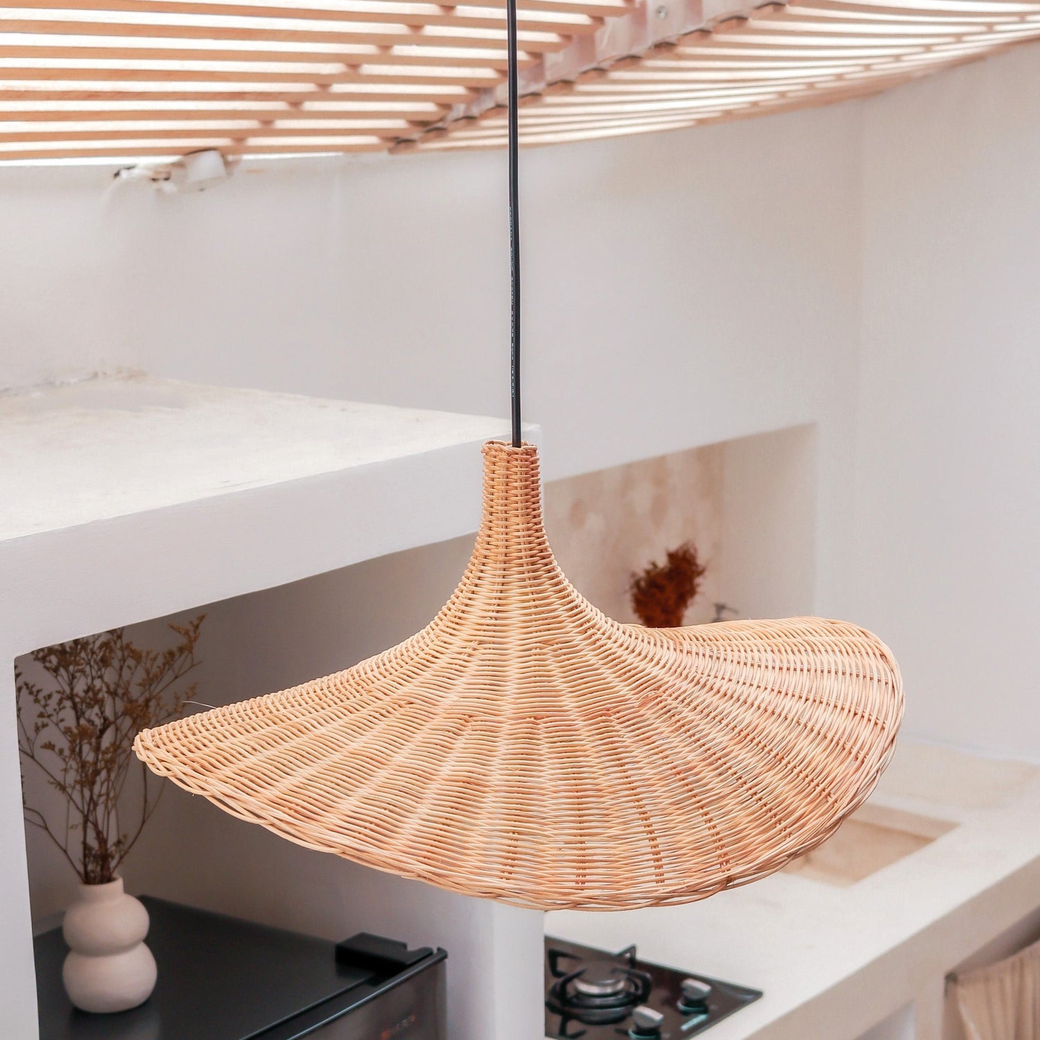 Rattan Lamp | Natural Lampshade SAYAN Funnel Shaped Pendant Lamp Made of Natural Fibres (2 sizes)