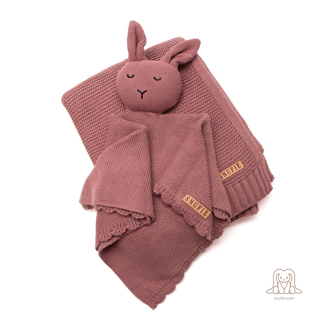 Snufie gift set rabbit cuddly toy and crib blanket | 100% cotton | Premium Baby Blanket | extra soft 100x80cm | Basic Knit | Brown Light Coffee