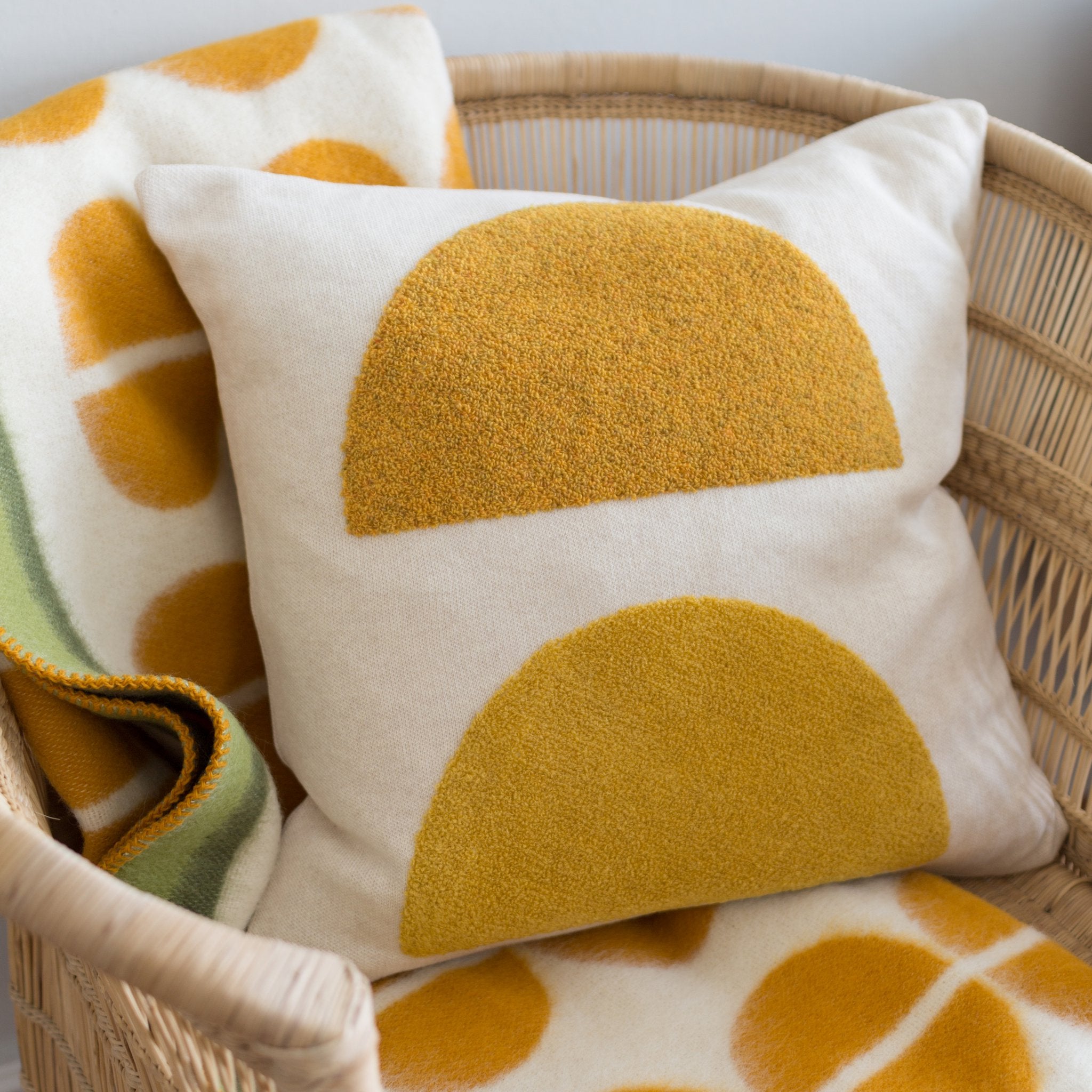 Mona Pillow-cover Yellow, punchneedle embroidery