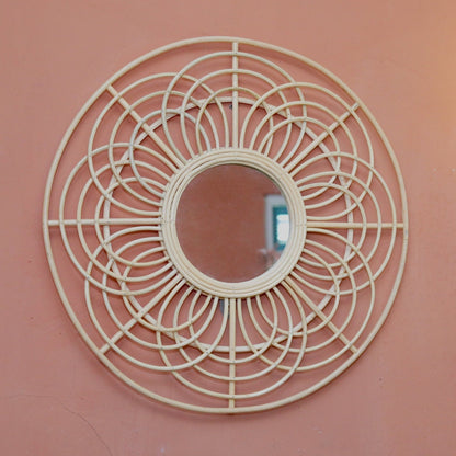 Round Rattan Mirror 58 cm | Handmade Boho Wall Mirror PUTUK