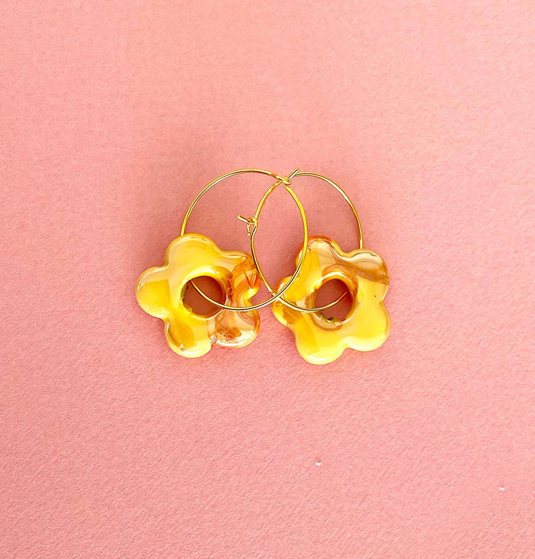 Ceramic earrings hoops yellow flower