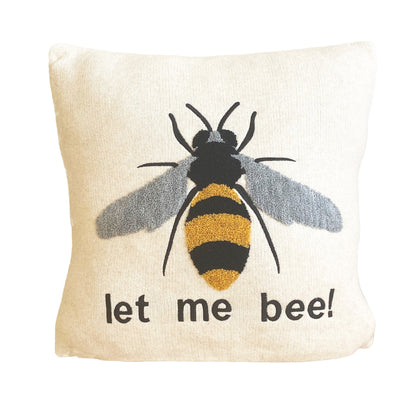 Bee pillow-cover yellow, punchneedle embroidery
